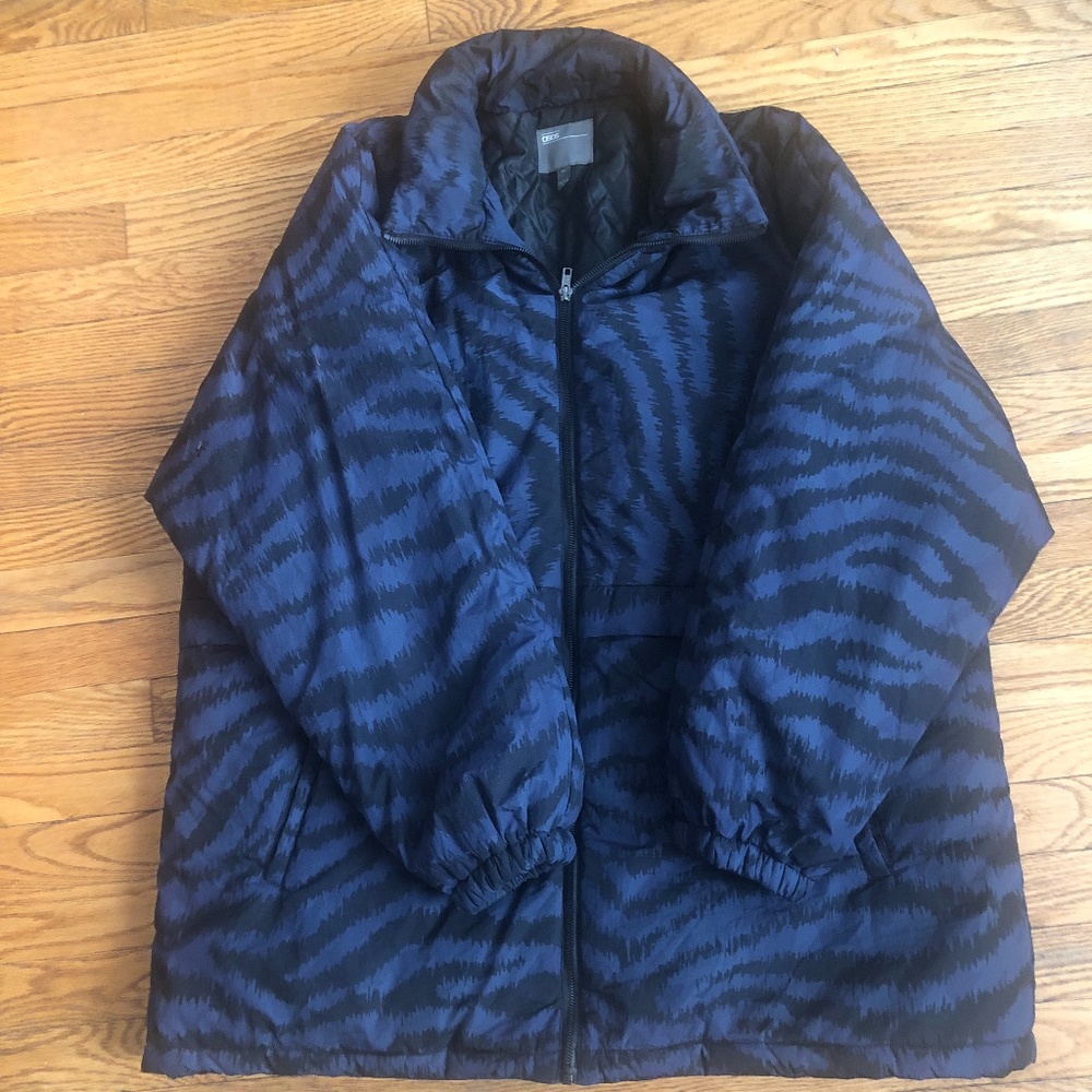 Puffer Jacket, long, Tigerstripes, Blue/Purple XXL